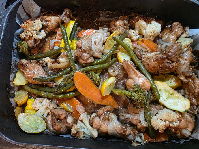 ONE-POT MARINATED CHICKEN & VEGGIE BAKE